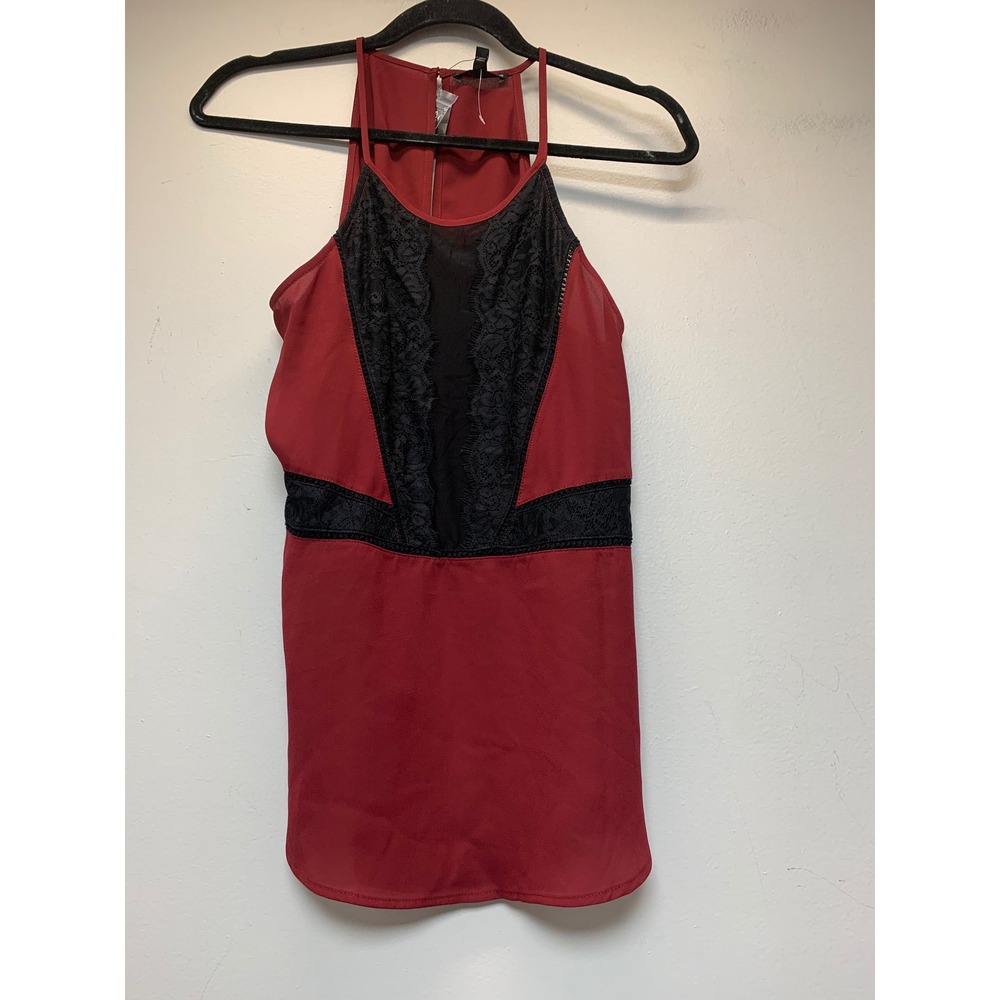 Express Halter Blouse Womens Small Burgundy New Lace Trim Keyhole Back 2522-853